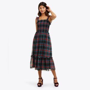 Draper James Kimberly Smocked Midi Dress in Georgia Plaid Preppy Ruffle Sz S